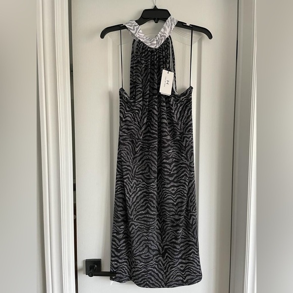 NWT H Halston Printed Knee Length Halter Dress in Zebra Black - Picture 2 of 10